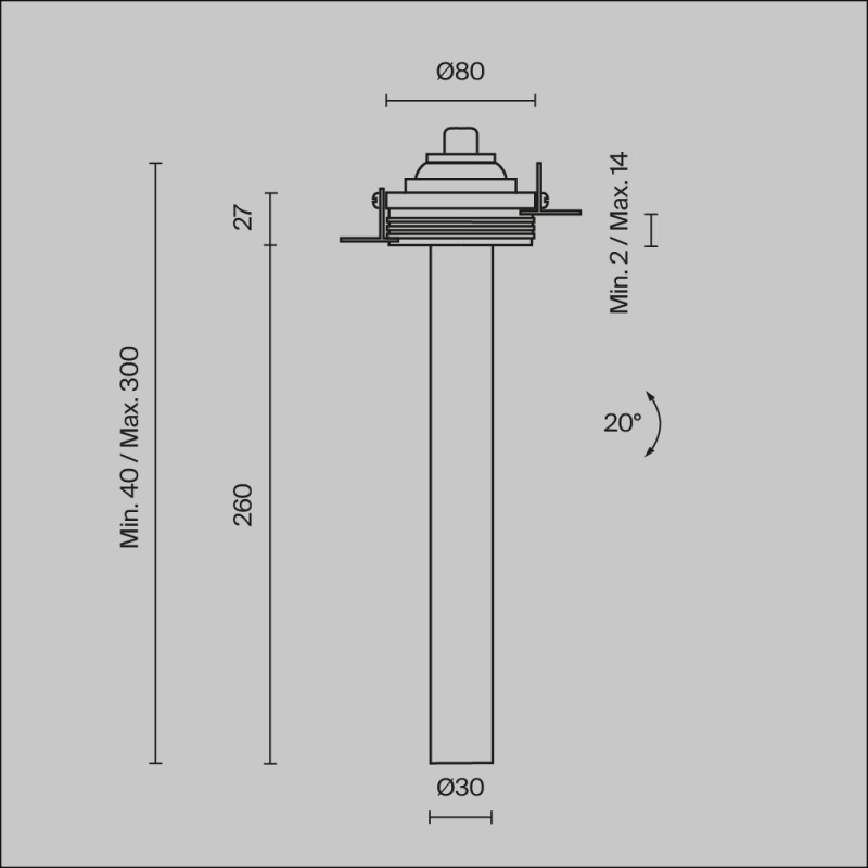 Встраиваемый светильник 3*3*31,6 см, LED, 7W, 3000К, Maytoni Technical Focus T C140TRS-L300-7W3K-W белый