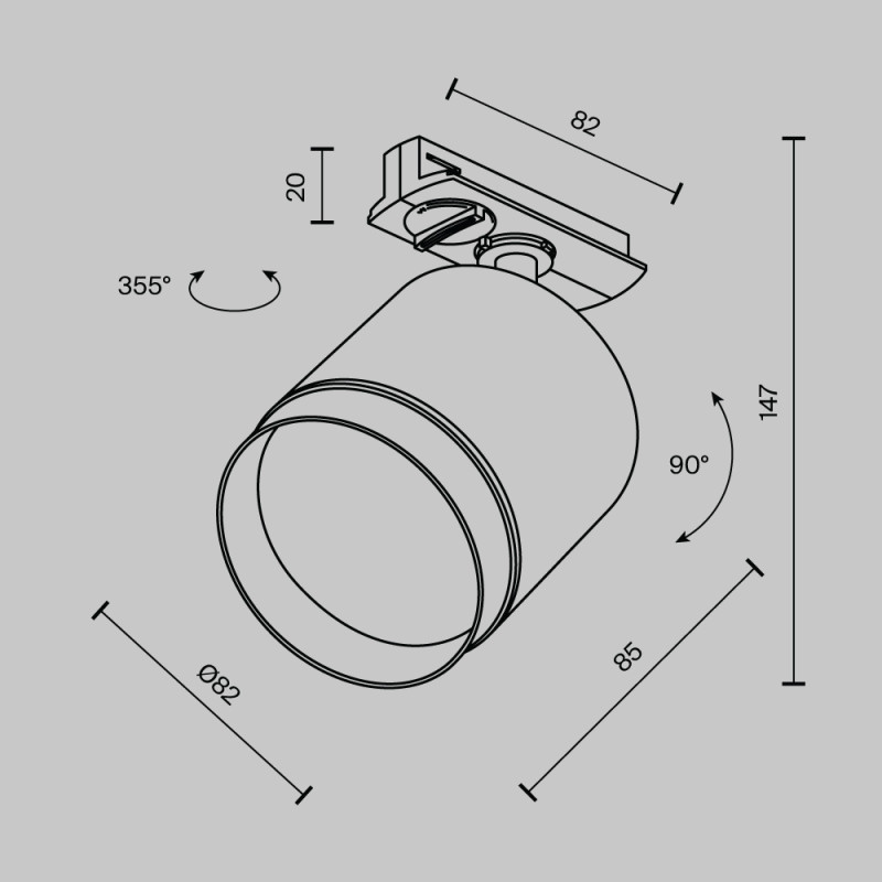 Трековый светильник 8,2*14,8 см, 1 GX53*15W Polar TR088-1-GX53-MG Maytoni Single phase track system Unity, Черный и Матовое золото