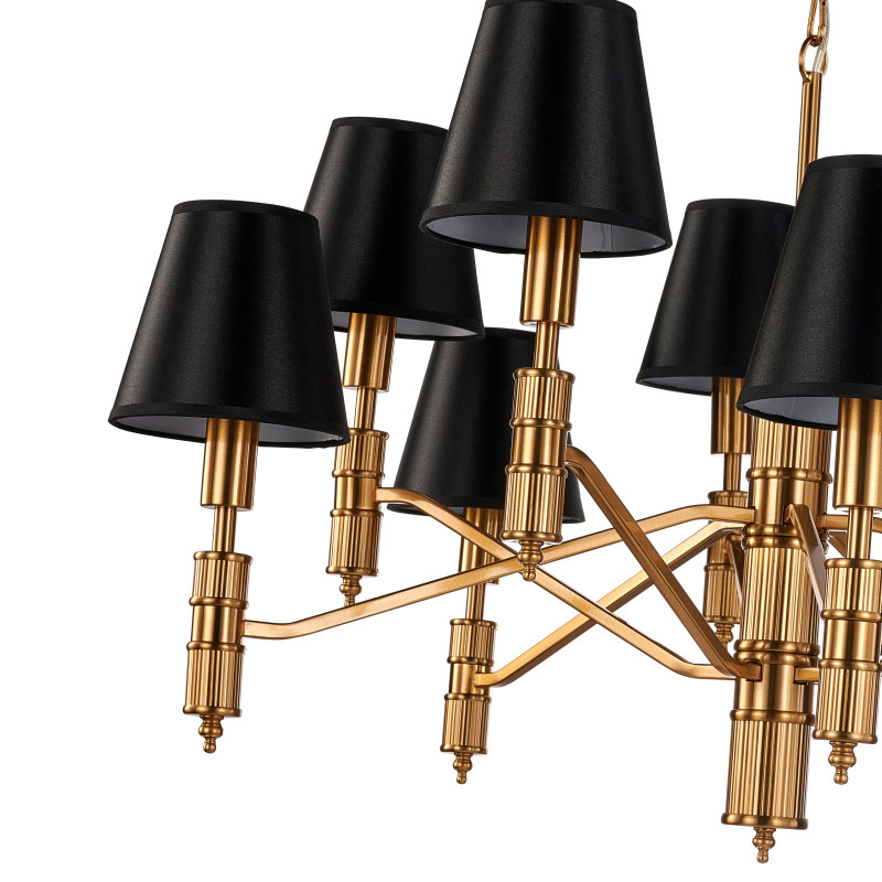 Подвесная люстра Favourite Flagship 2933-10P, D840*H480/1570, античной латуни, плафоны из черной атласной ткани