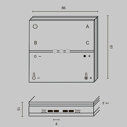 Беспроводная панель управления 9,1*8,6*1,5 см, Maytoni Technical Lighting control DRC034-8-B черный