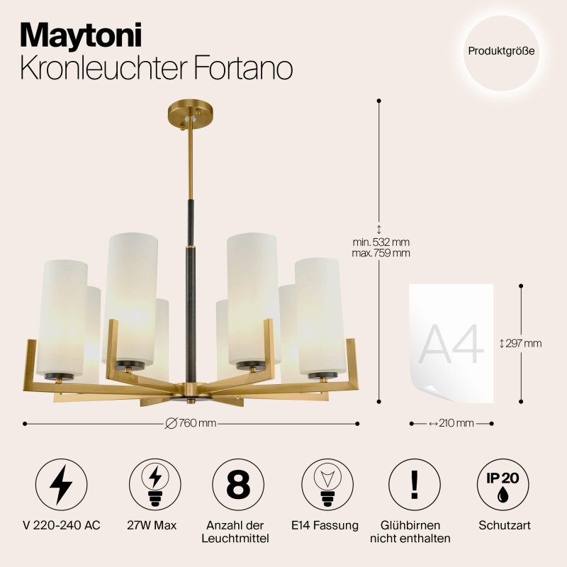 Люстра на штанге Maytoni Fortano MOD089PL-08BS, диаметр 76 см, латунь