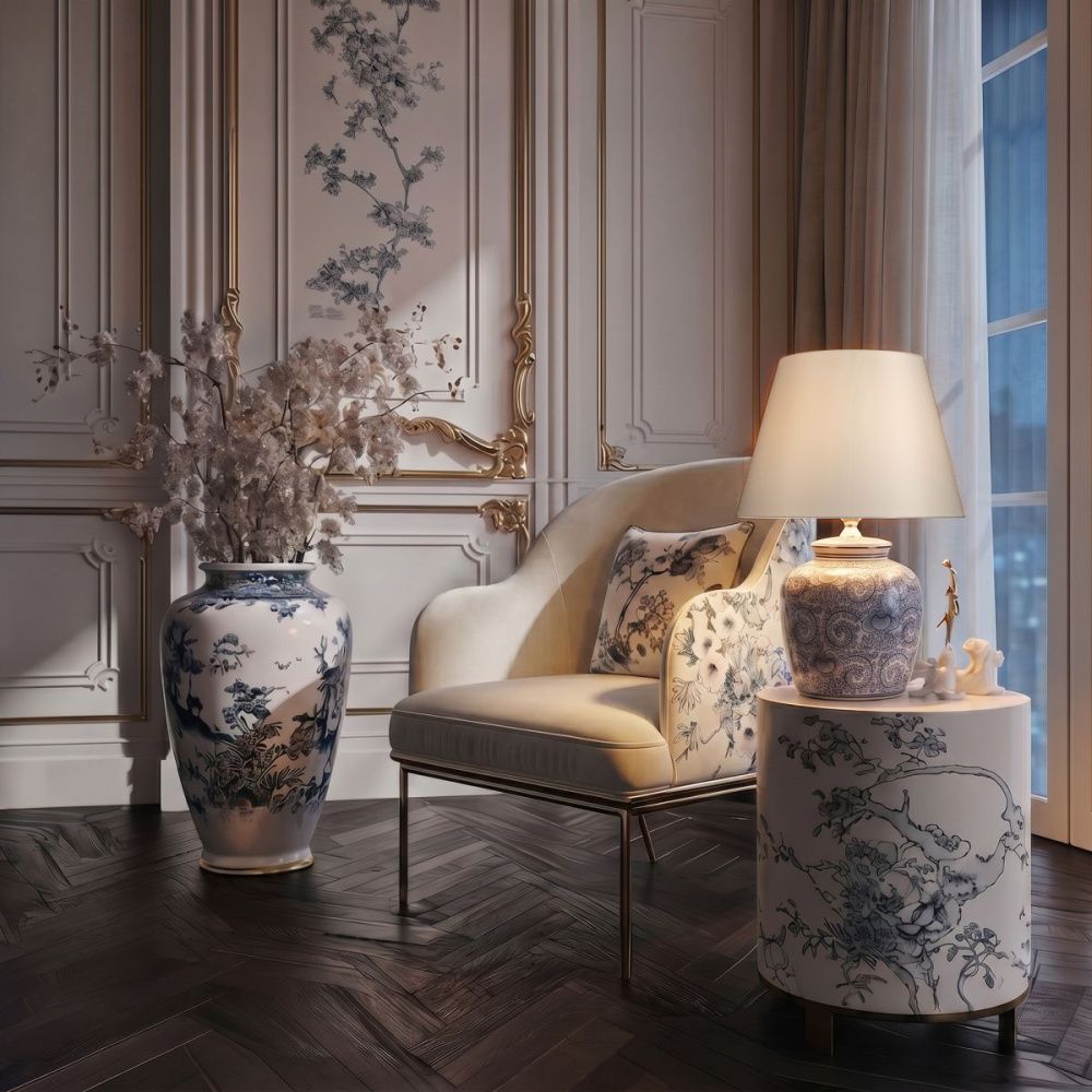 Настольная лампа 50 см, Loft IT Orchid 10491T Blue, керамика