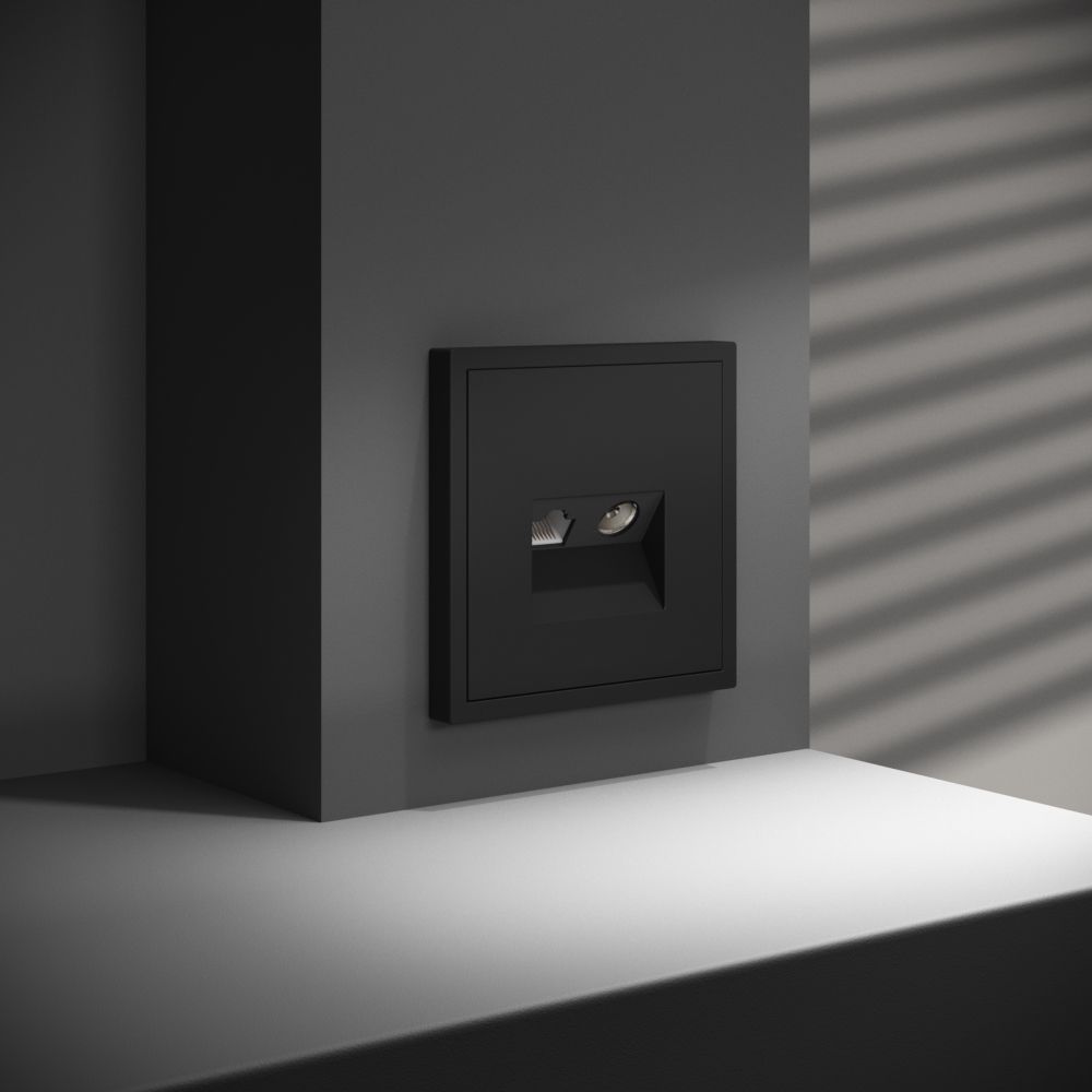 Розетка телевизионная встраиваемая TV+RJ45 кат. 6, черный матовый Voltum S70 VLS060708, Пластик Soft touch