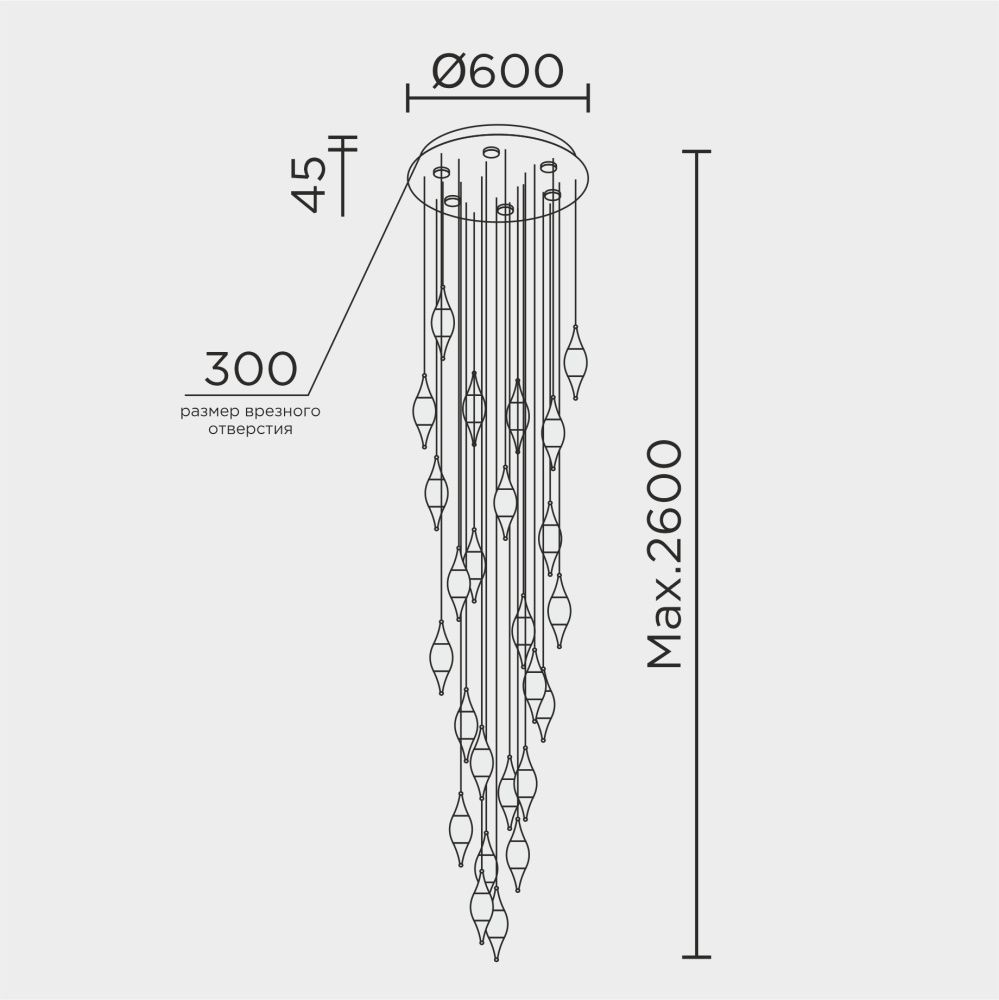 Подвесная люстра 60*60*260 см, LED 100W, 4000K, Хром MODELUX ML.88986.25 CR