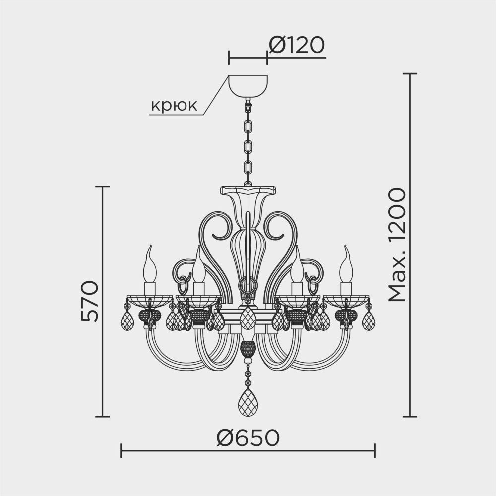Люстра 65 см, 6*Е14*40W, Modelux  ML.7141.6P, Золото