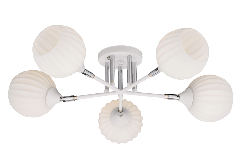Люстра Ø600 x H225, мм, 5*40W (200W), WT+CH (Белый+Хром) Rilon 4737/5 WT+CH