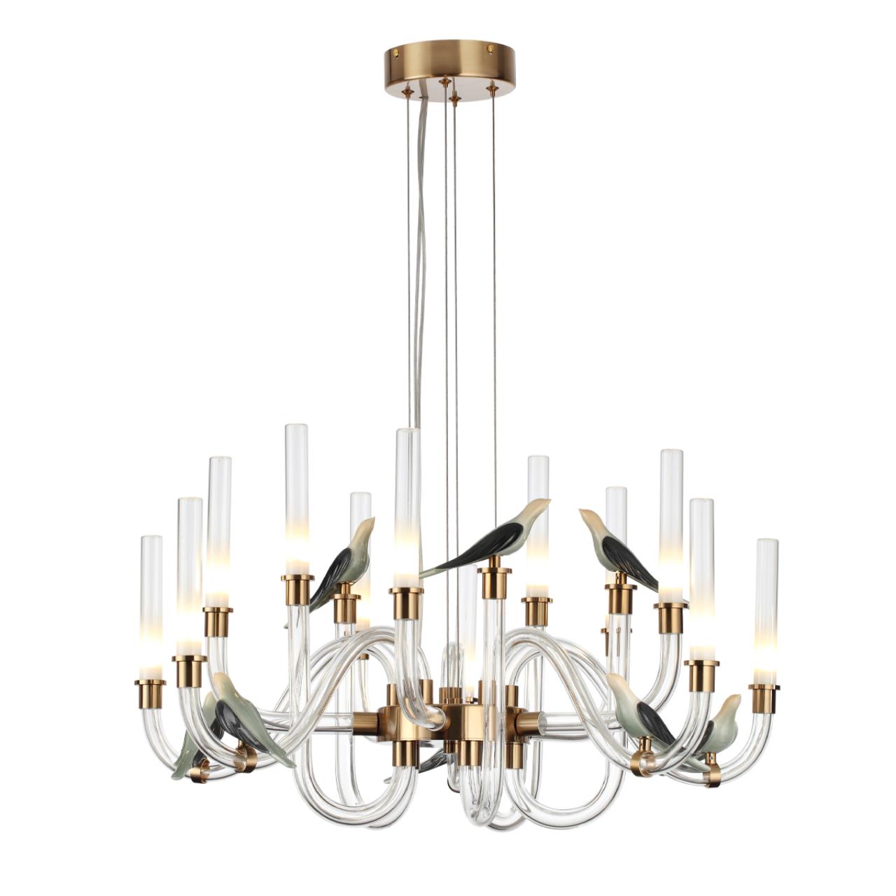 Люстра 72,5*72,5*166,5 см, LED 1*30, 4000 К, Odeon Light Exclusive Lark 5431/30L, золотой (под латунь)/бежевый/зеленый/белый градиент