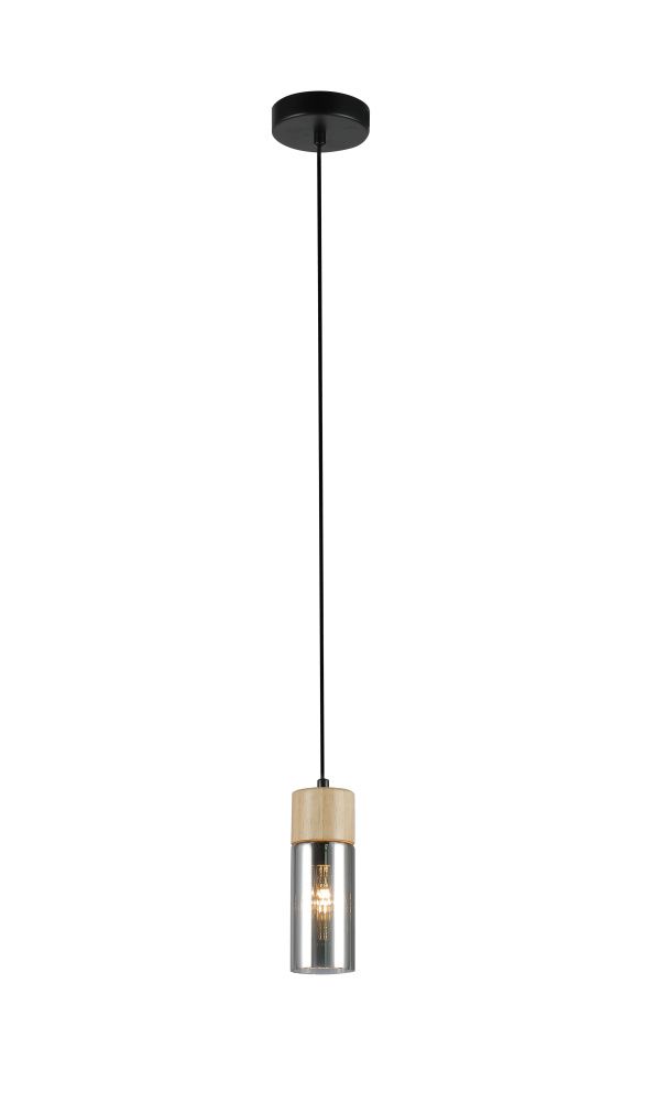 Подвесной светильник Ø100 x H800, мм, 1*40W, BLACK+WOOD(Чёрный+Дерево) Rilon 74803/1P BLACK+WOOD
