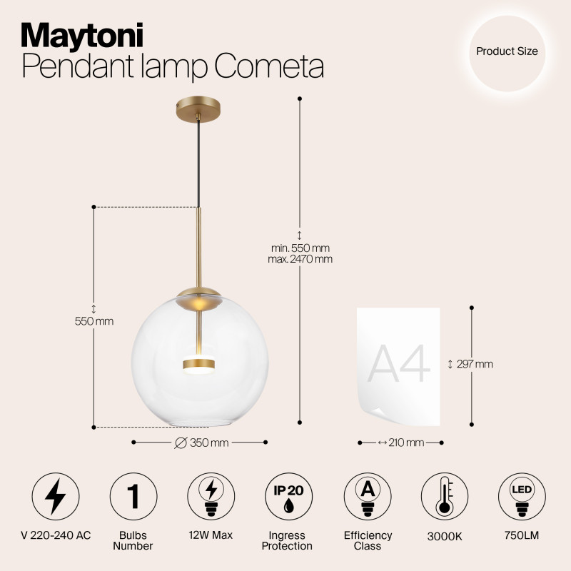 Светильник 35 см Maytoni Cometa MOD056PL-L12G3K золото