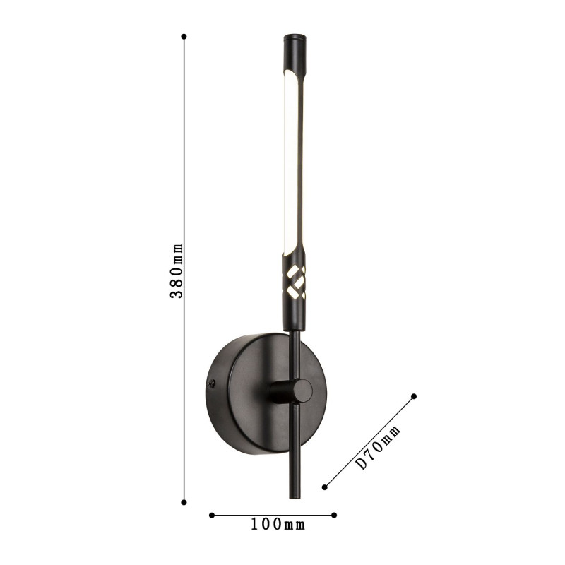 Бра Favourite Wand 4098-1W, D70*W100*H380, каркас матового черного цвета с декоративным узорным элементом, белый акриловый рассеиватель