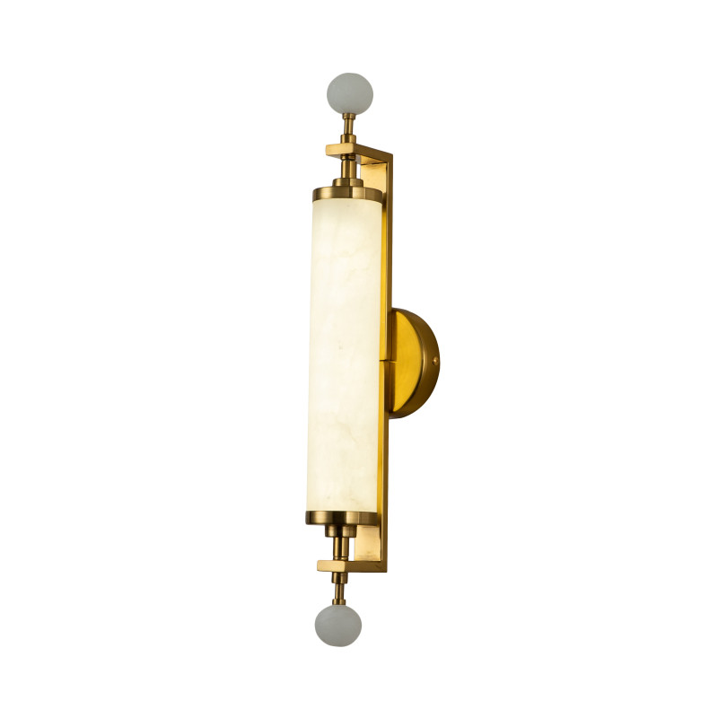 Бра Favourite Plunger 3011-2W, D105*W100*H500, латуни, плафон из искусственного белого мрамора, стеклянный декор по краям