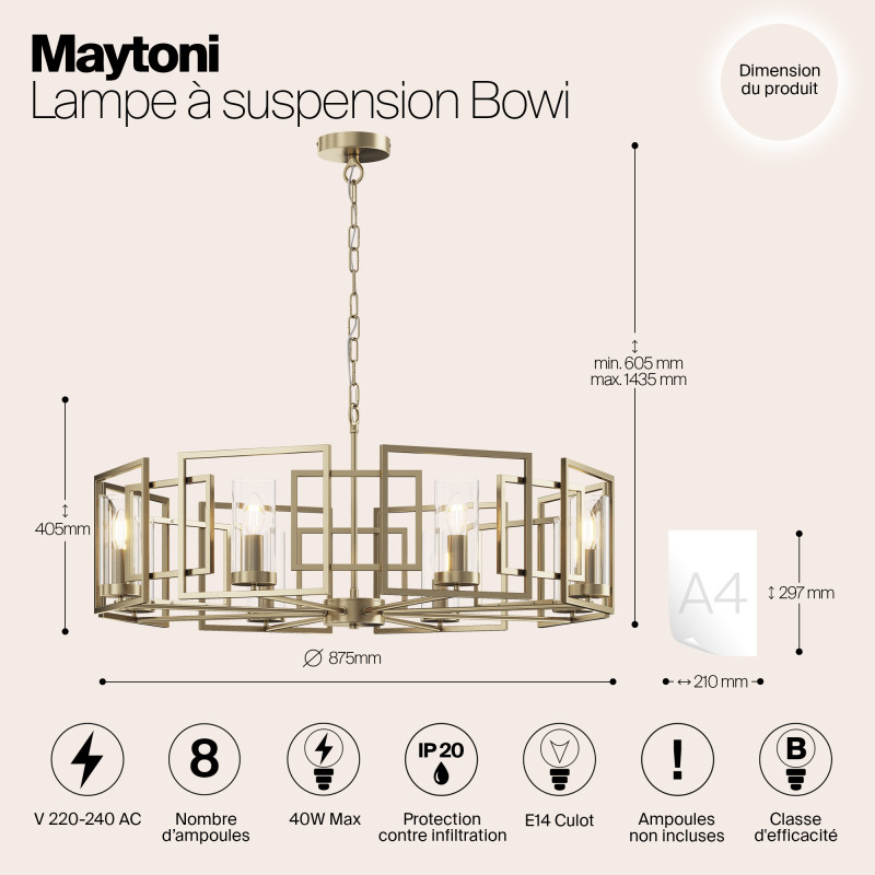 Подвесной светильник Maytoni Bowi H009PL-08G золото, диаметр 87.5 см