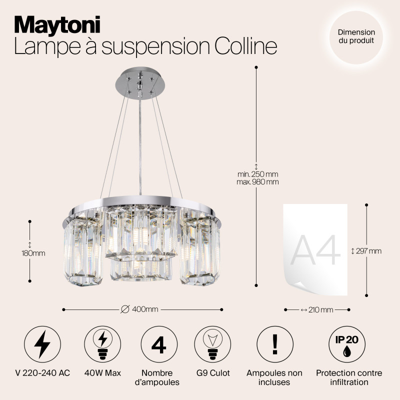 Подвесная люстра Maytoni Colline MOD083PL-04CH, диаметр 40 см, хром