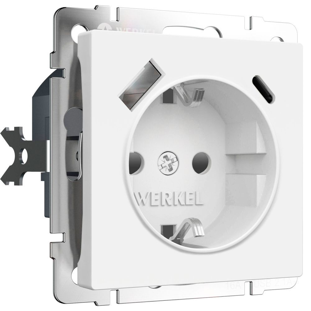 Розетка с заземлением, шторками и USB тип A+C Werkel W1171761, белый матовый