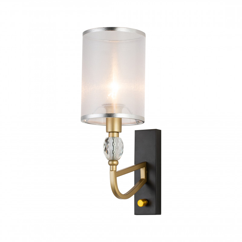 Бра Favourite Una 2701-1W, D210*W120*H310, каркас кофейного цвета и цвета шампанского, абажур из полупрозрачной органзы с серебряной тесьмой, декоративные элементы выполнены из прозрачного хрус