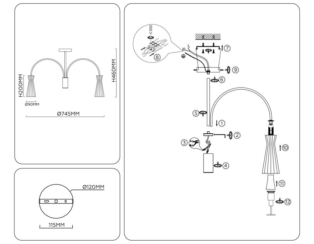 Люстра на штанге **46- см, 7*E14*40W, K, Ambrella Light High Light LH55653, хром