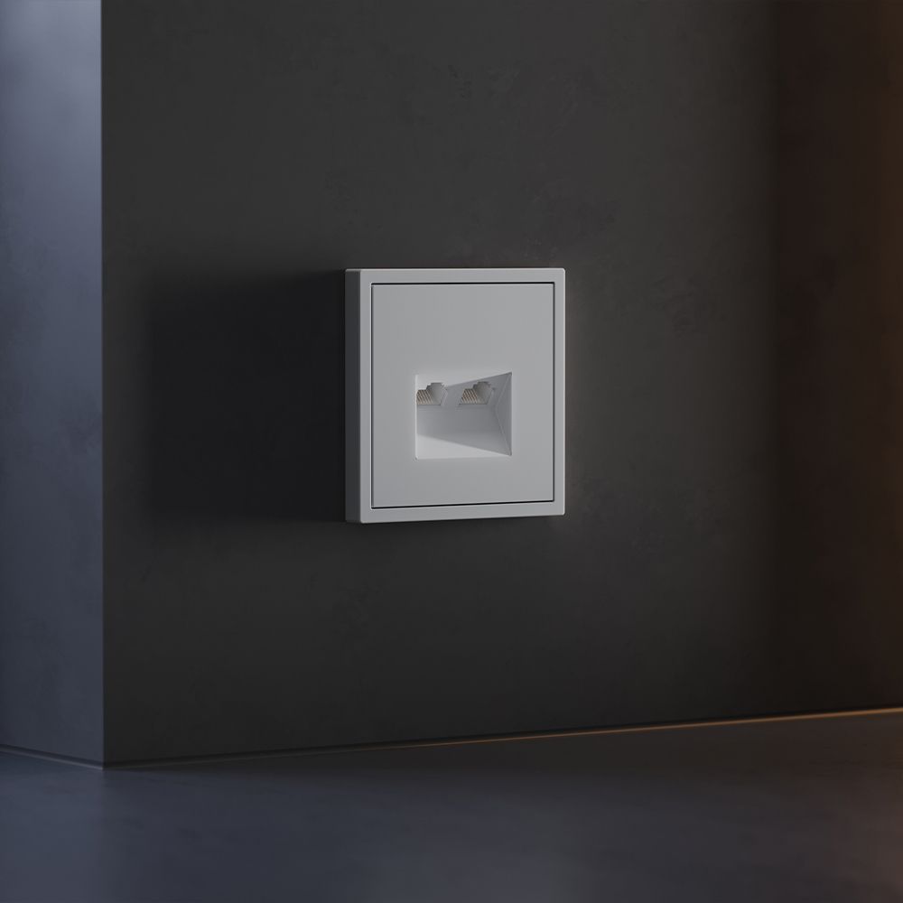 Накладка для розетки компьютерной двойной RJ45+RJ45 кат.6, S70, серый Voltum VLS001416