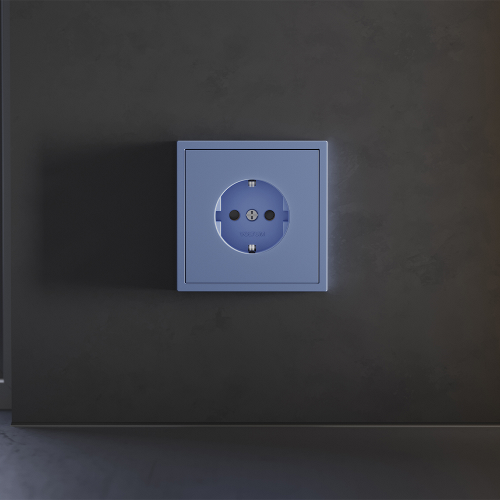 Накладка для розетки с заземлением и защитными шторками, S70, деним Voltum VLS000715