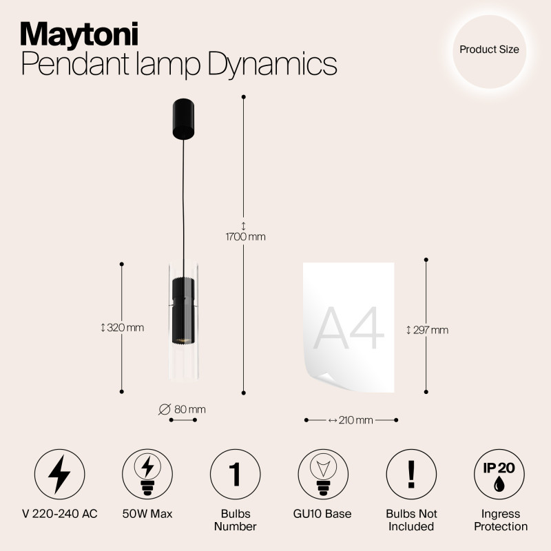 Светильник 8 см, Maytoni Dynamics MOD326PL-01B, черный