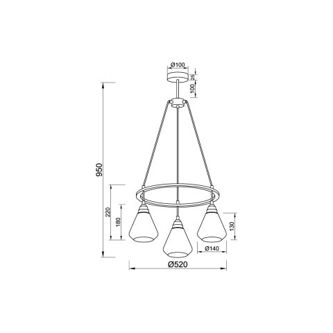 Подвесная люстра  52*95 см, 3*E27 черный, медь Vele Luce Norina VL5842P03