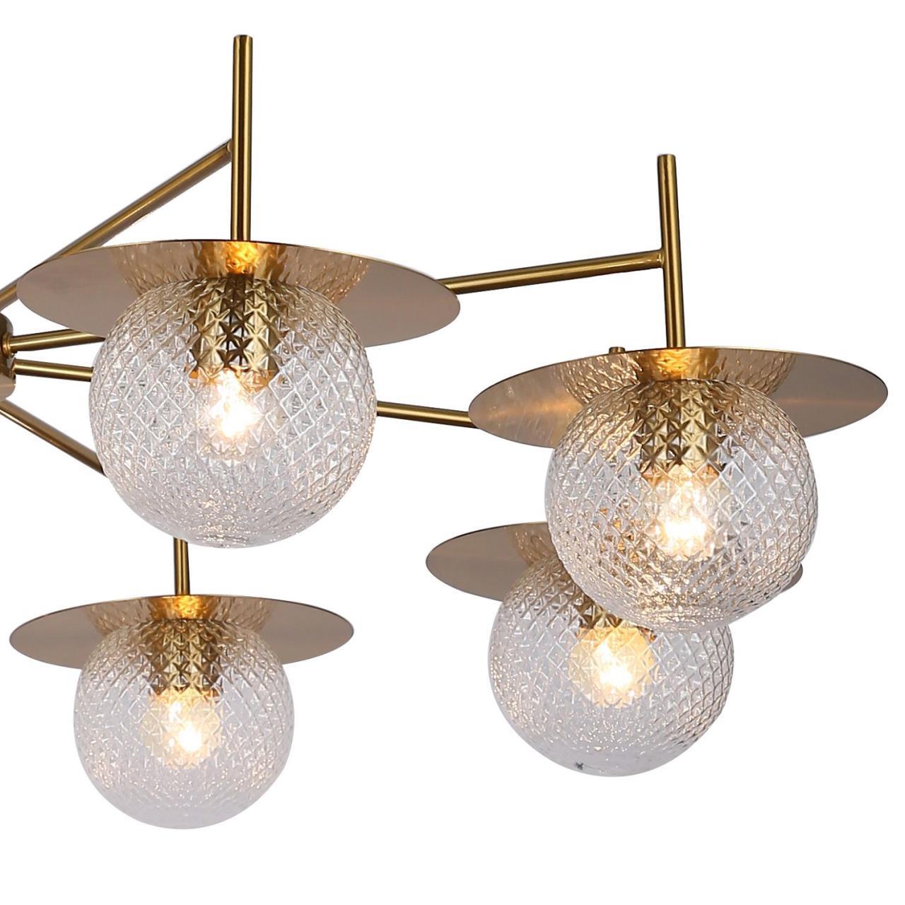 Люстра F-Promo Roshni 3049-8P, D1000*H420, меди, плафоны из прозрачного узорного стекла, декоративные элементы в виде металлических блюдец