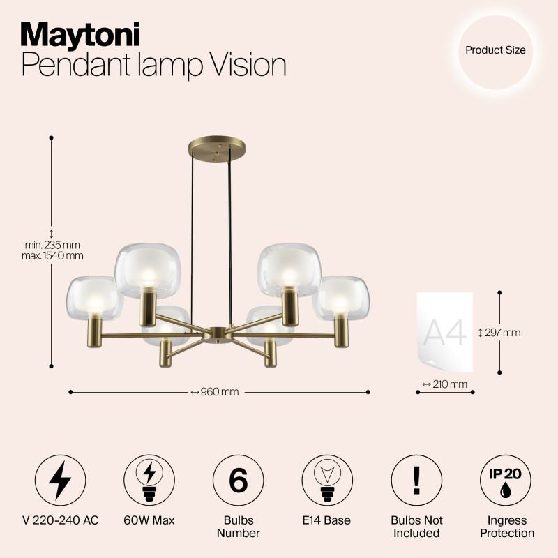 Светильник 96 см, Maytoni Vision MOD411PL-06G, золото