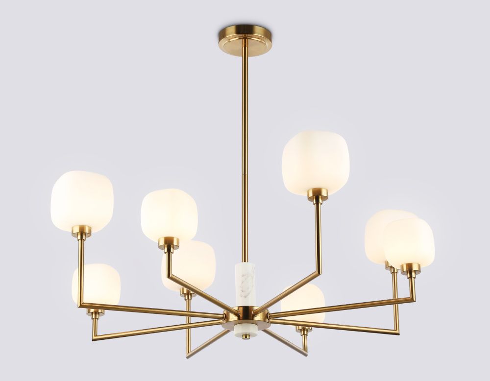 Люстра на штанге с мрамором **30-68 см, 8*G9*40W, K, Ambrella Light High Light LH53017, латунь