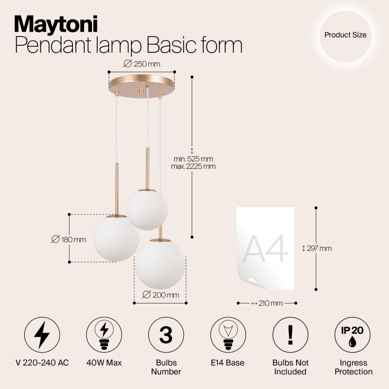 Светильник 40 см, Maytoni Basic form MOD321PL-03G1, золото