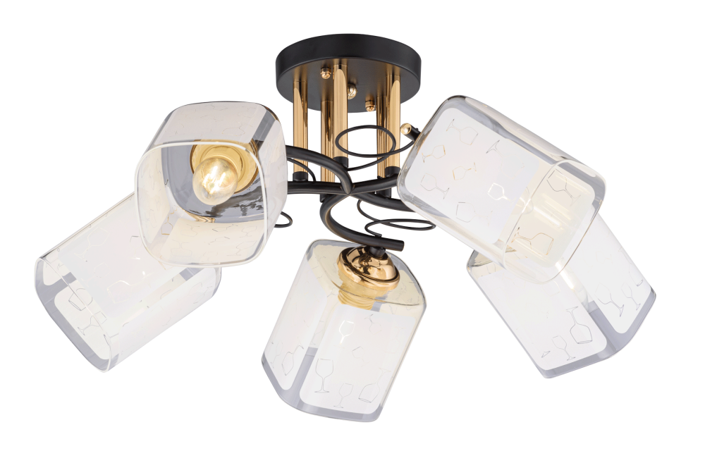 Люстра L520 x W520 x H240, мм, 5*40W (200W), GOLD+BLACK(ЗОЛОТО+ЧЁРНЫЙ) Rilon 74378/5 GOLD+BLACK