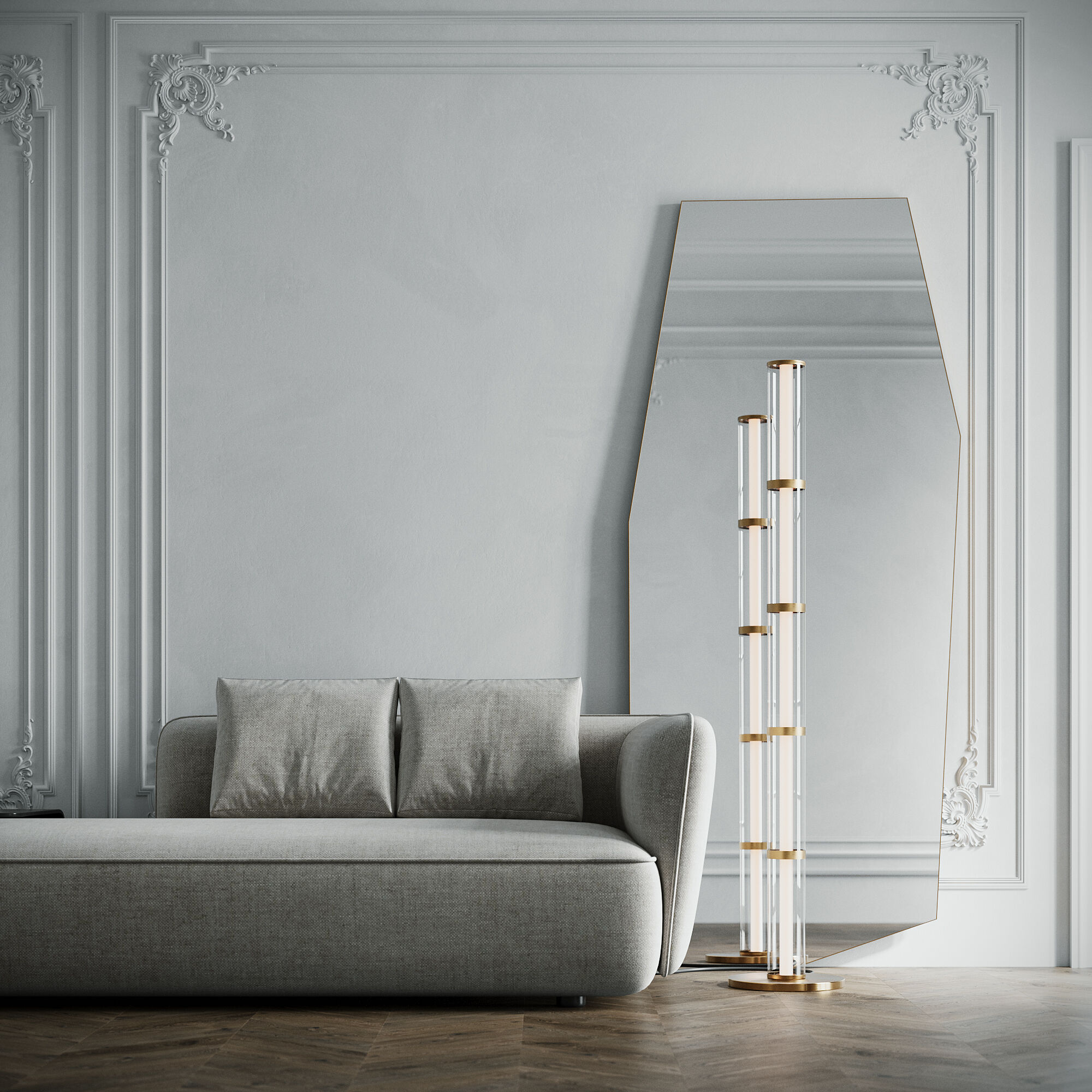 Напольный светодиодный светильник 30*30*160 см, *LED, 40W, 3000 Eurosvet Stark 80537/1, латунь