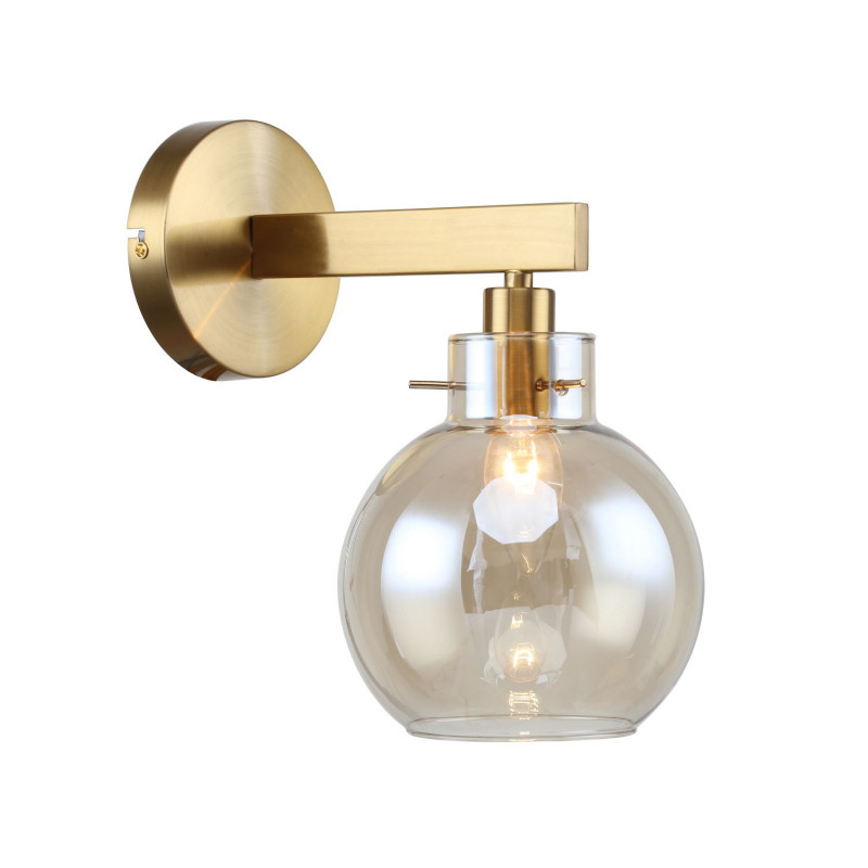 Бра Favourite Palear 2775-1W, D260*W160*H280, латунь, круглый плафон из стекла коньячного цвета