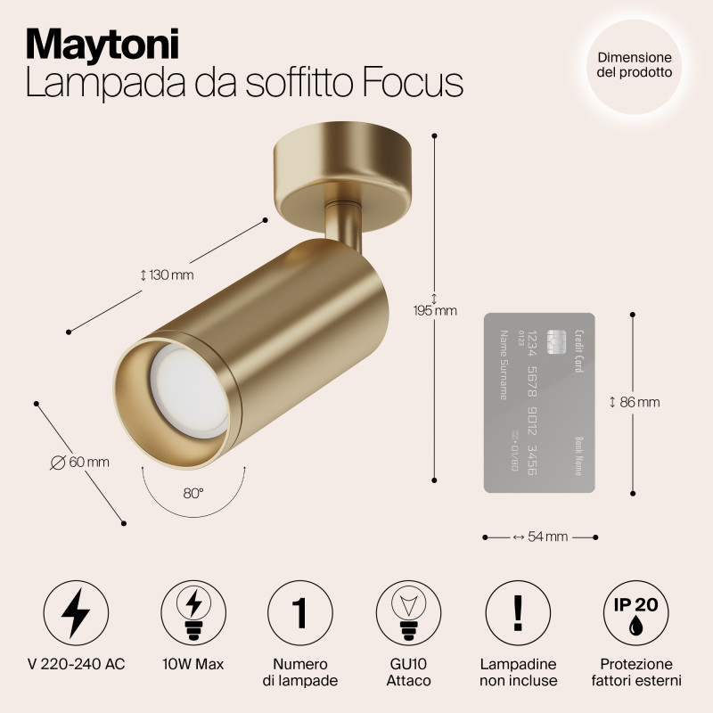 Светильник 7*7 см, GU10 50W, Maytoni Focus C017CW-01MG, матовое золото