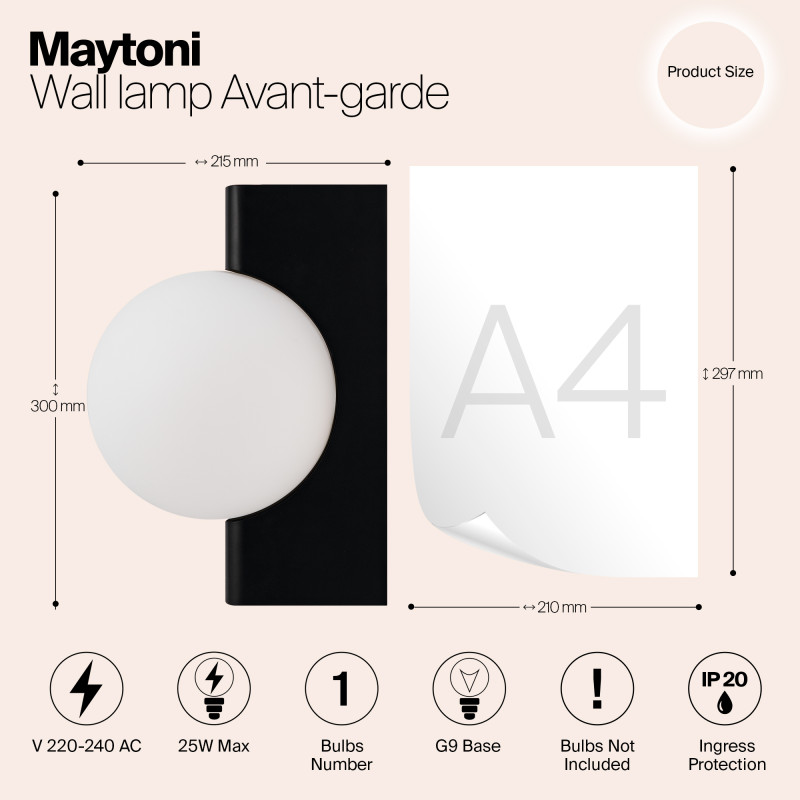 Светильник 30 см, Maytoni Avant-garde MOD324WL-01B, черный