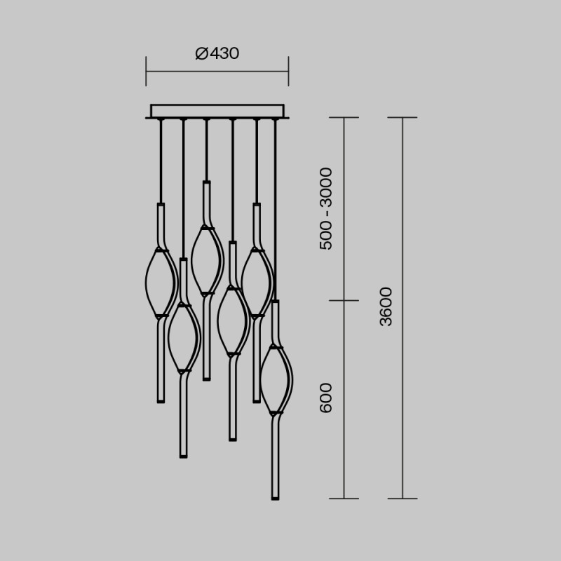 Каскадная люстра 43*43*365 см, LED, 3000К, Maytoni Foresight MOD347PL-L48BS3K латунный