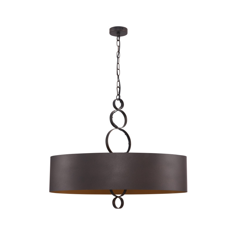 Подвесная люстра Favourite Ferrous 4007-6P, L700*W350*H695/1695, каркас двух цветов - коричневого цвета с внешней стороны и цвета золота с внутренней, декоративные элементы в виде колец