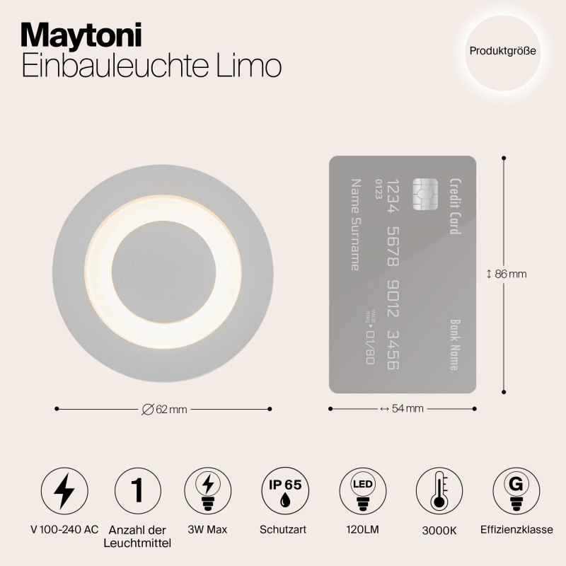 Уличный встраиваемый Maytoni Limo O037-L3W3K, 3W LED, 3000K, белый