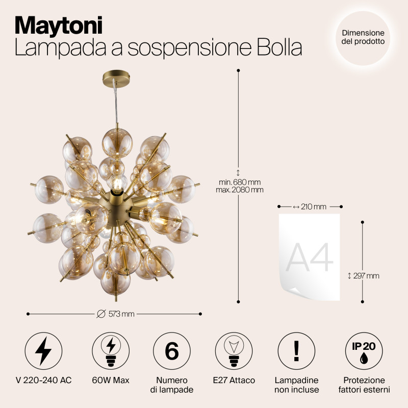 Подвесная люстра Maytoni Bolla MOD133PL-06BS, диаметр 57 см, латунь