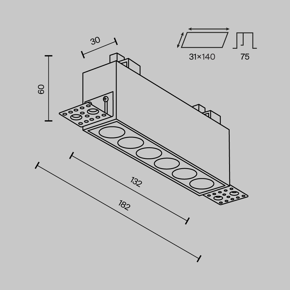 Встраиваемый светильник  DL065-12W3-6K-TRS-W 18,2*2,95*-6 см, *LED*12W, 6000K, Maytoni technical Points DL065-12W3-6K-TRS-W, Белый