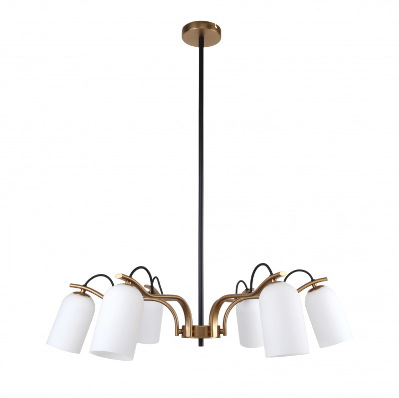 Люстра 2в1 Favourite Grover 2668-6P, D790*H320/920, каркас темно-серого цвета и цвета латуни, плафоны из белого стекла
