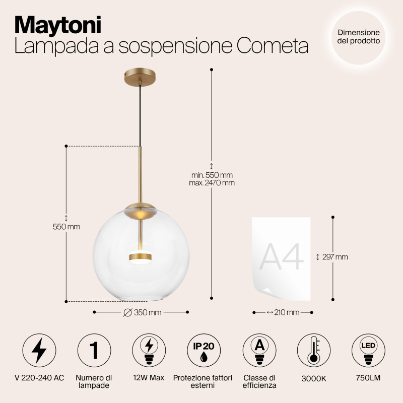 Светильник 35 см Maytoni Cometa MOD056PL-L12G3K золото