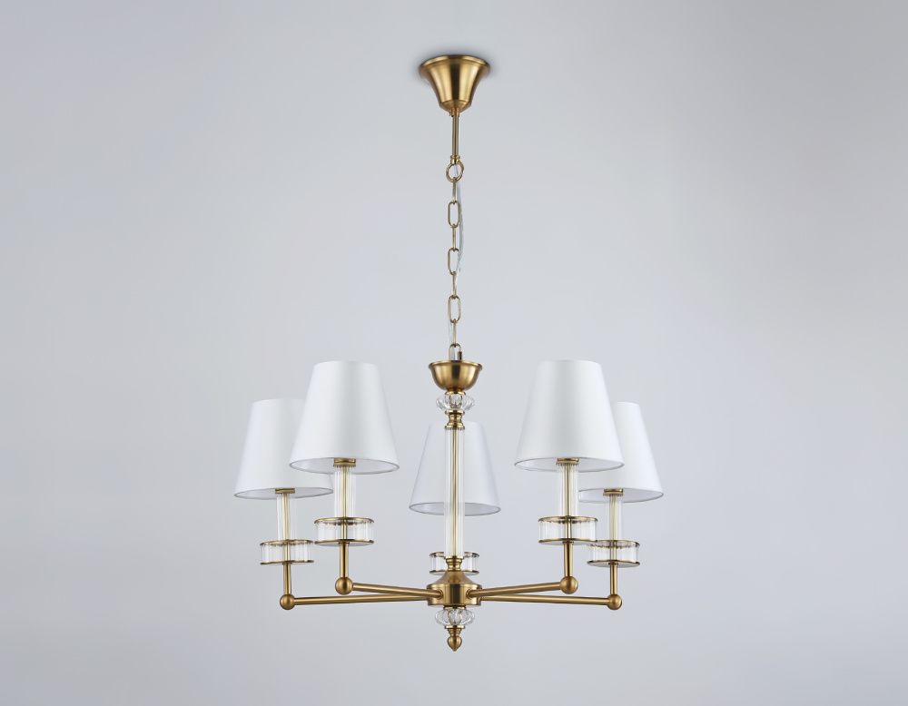 Подвесная люстра с абажурами и хрусталем **44-113 см, 5*E14*40W, K, Ambrella Light High Light LH71021, латунь