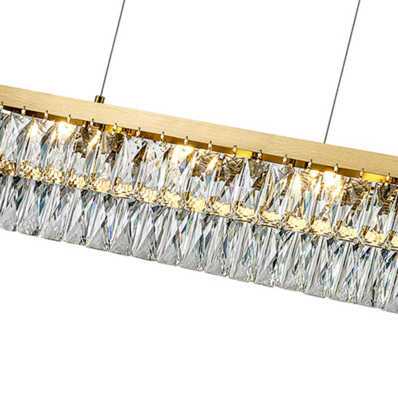Подвесная люстра Favourite Magnitudo 4090-6P, L1200*W120*H175/1175, прямоугольный золота, плафон состоит из прозрачного хрусталя оригинальной формы, часть каркаса фиксируется тросиками для баланса