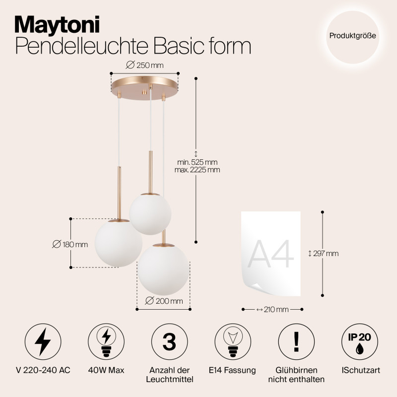 Светильник 40 см, Maytoni Basic form MOD321PL-03G1, золото