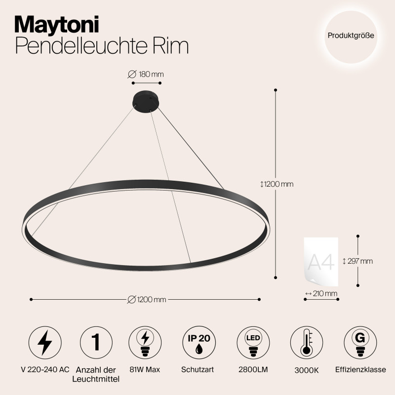 Светильник 120 см, 81W, 3000K Maytoni MOD058PL-L65B3K, черный