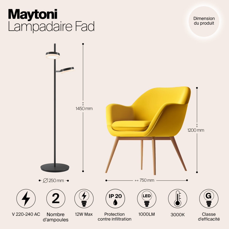 Светодиодный светильник 145 см, 12W, 3000K, Maytoni Fad MOD070FL-L12B3K, черный