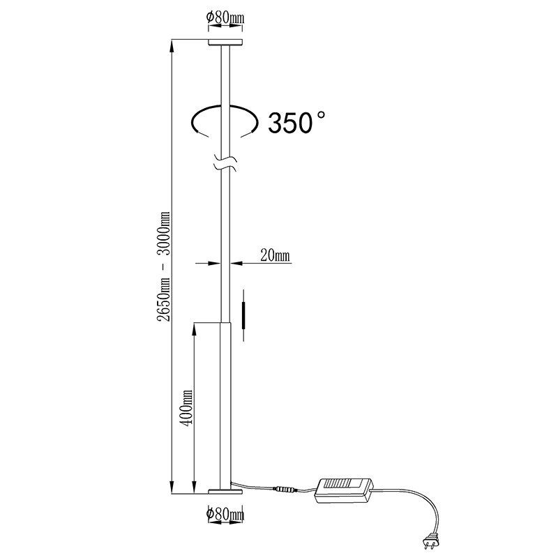 Торшер *8*300 см, LED *  40W, 3000К Mantra Vertical 7353, белый