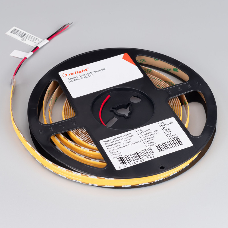 Лента COB-X1088-12mm 24V Warm3000 (22 W/m, IP20, 5m) (Arlight, 5 лет) 046932. Цена указана за 5 метров. Продается кратно 5 метрам.