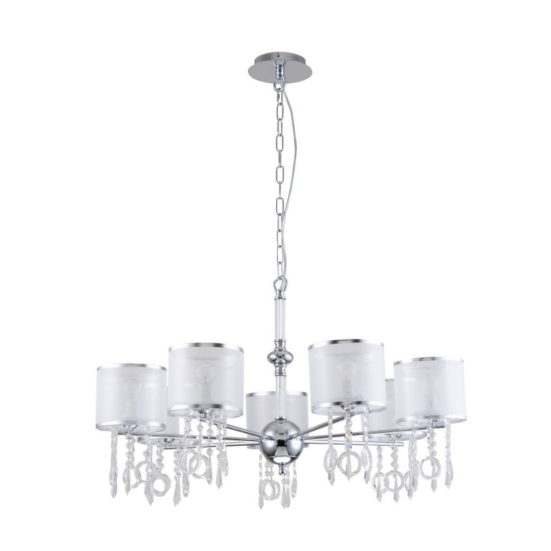 Подвесная люстра Favourite Ventus 2869-7P, D820*H460/1460, хром, плафоны из органзы белого цвета, декоративные элементы из стекла и хрусталя