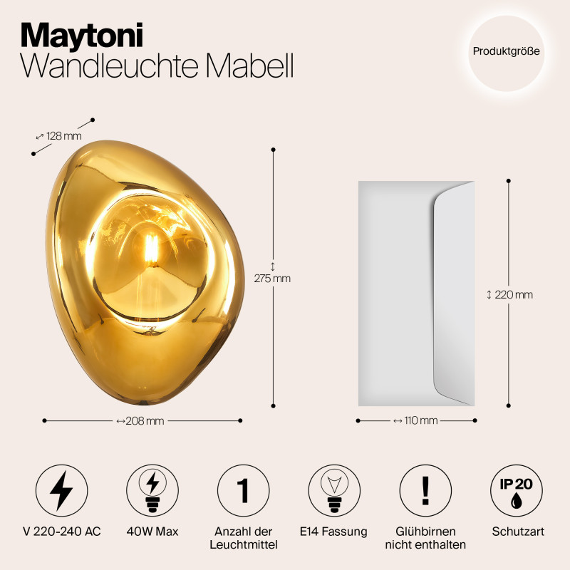 Светильник 21 см, Maytoni Mabell MOD306WL-01G, золото