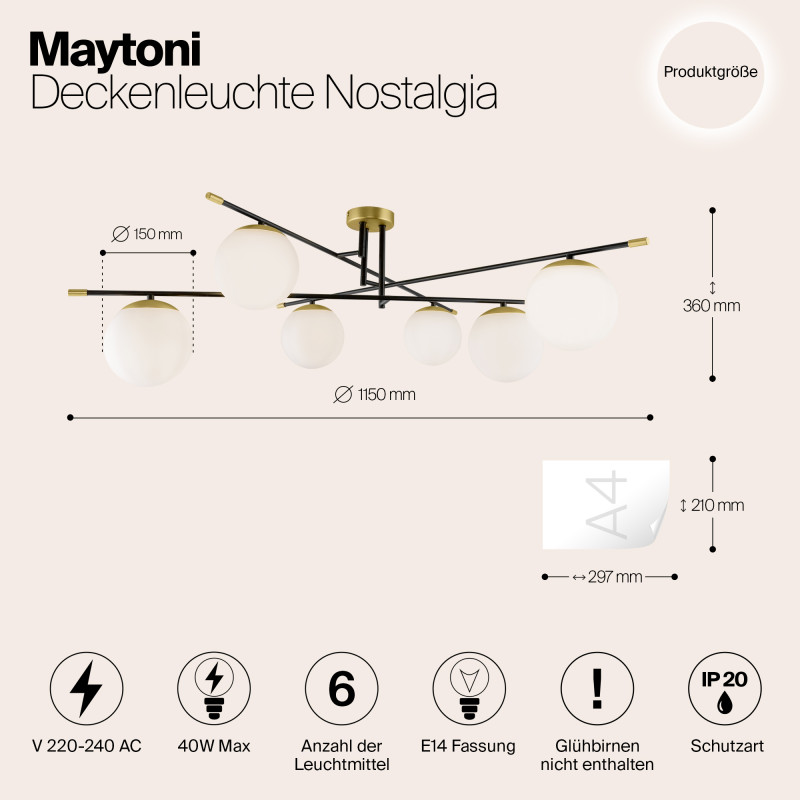 Потолочная люстра Maytoni Nostalgia MOD048CL-06G, золото-черный